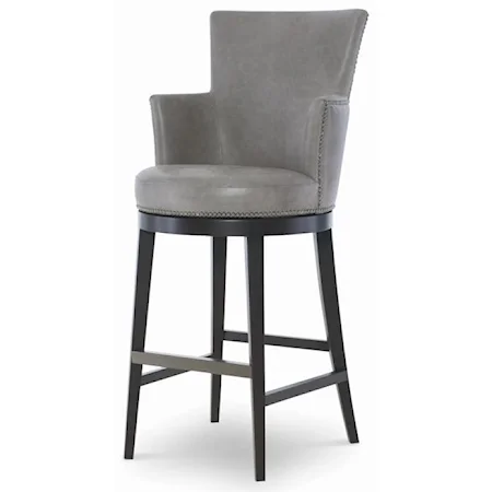 Leather Swivel Bar Stool with Nickel Nailheads